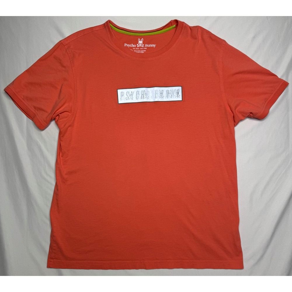 Psycho Bunny Mens Pima Cotton Reflective Strip T-Shirt Coral Orange Size 7